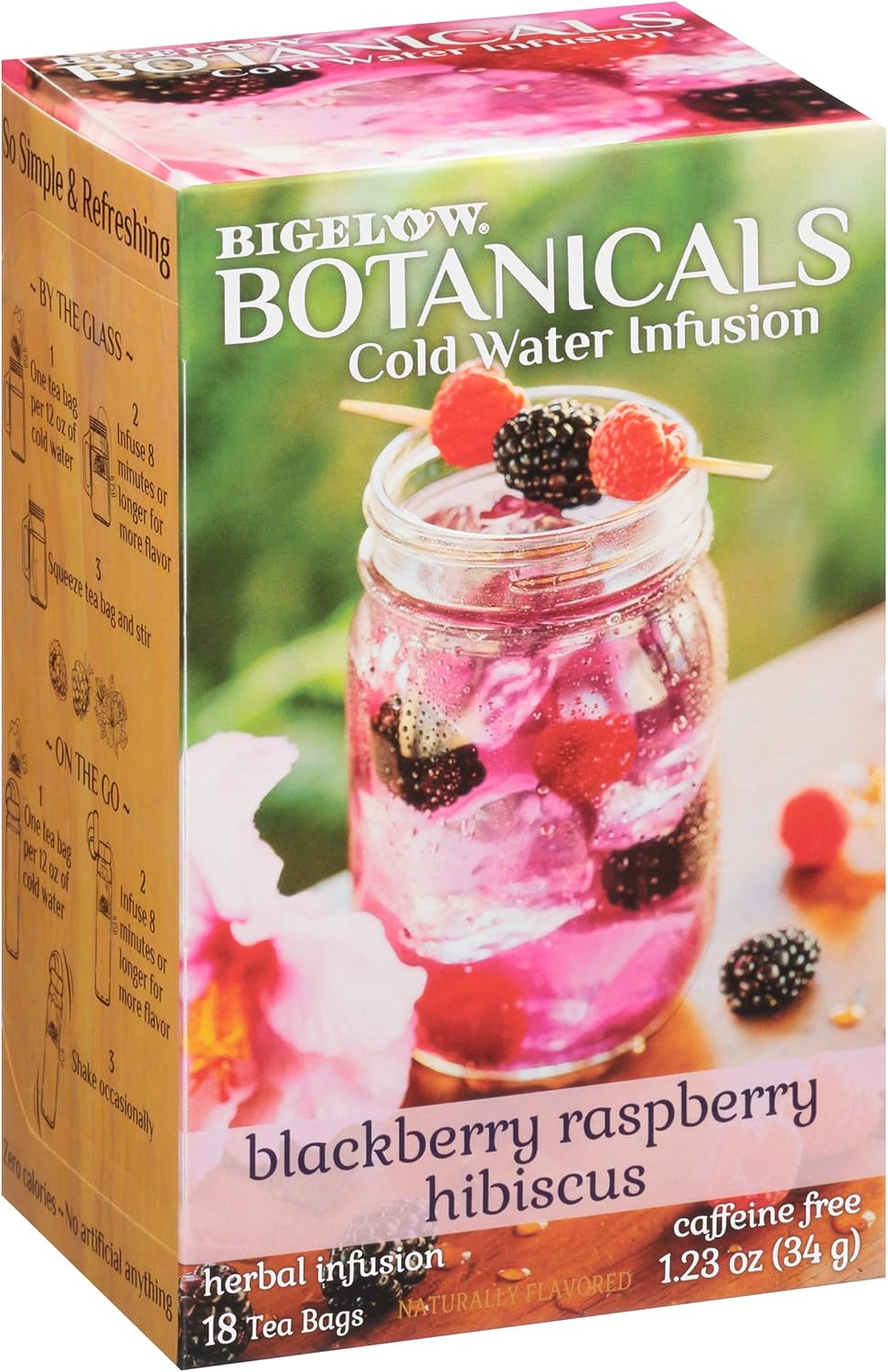 Bigelow Botanicals Cold Water Infusion Blackberry Raspberry Hibiscus Herbal Tea, Caffeine Free Tea with Blackberry and Raspberry Flavor, 18 Count Box (Pack of 6), 108 Total Tea Bags