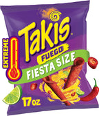 Takis Fuego 17 oz Fiesta Size Hot Chili Pepper & Lime Flavored Extreme Spicy Rolled Corn Tortilla Chips