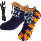 Chicingyou Electric Heated Fleece Socks for Men Women, Winter USB Heating Socks Foot Heater Anti-Slip Thermal Indoor Footwear Foot Warmer Fit for Women's 7.5-10.5 Men's 6-9