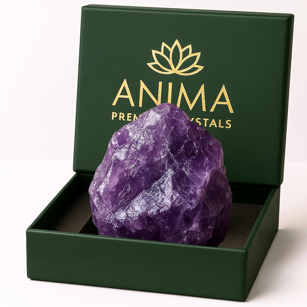 Anima Amethyst Crystal - Large 1.6-2" Deep Purple Natural Raw Amethyst Stone for Peace, Clarity, Sleep & Intuition - Ethically Sourced, Presented in Elegant Gift Box