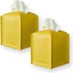 Premium PU Leather Tissue Box Holder - Elegant Hotel-Style Tissue Box Cover for Home, Office & Car Décor, Tissues Cube Organizer for a Natural & Classic Look (Yellow 2 Pack)