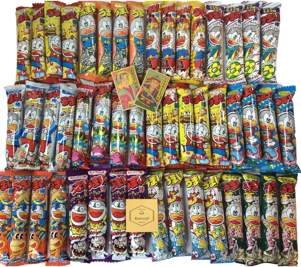 Beatcraft™ Japanese Dagashi Umaibo Happy Set (Large, 50 Count) – 10 Flavors Variety Pack – Japanese Snack Assortment