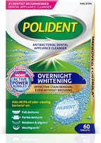 Polident Overnight Whitening Antibacterial Dental Appliance Cleanser Tablets, Mouthguard Cleaning Tablets, 60 Count