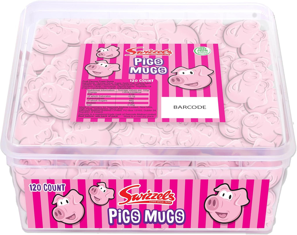 Swizzels Sweet Tubs, Fun Gums Pig's Mugs, Fruit Flavour Sweet Gums, Sharing Tub of Sweets 120ct (Pack of 3)