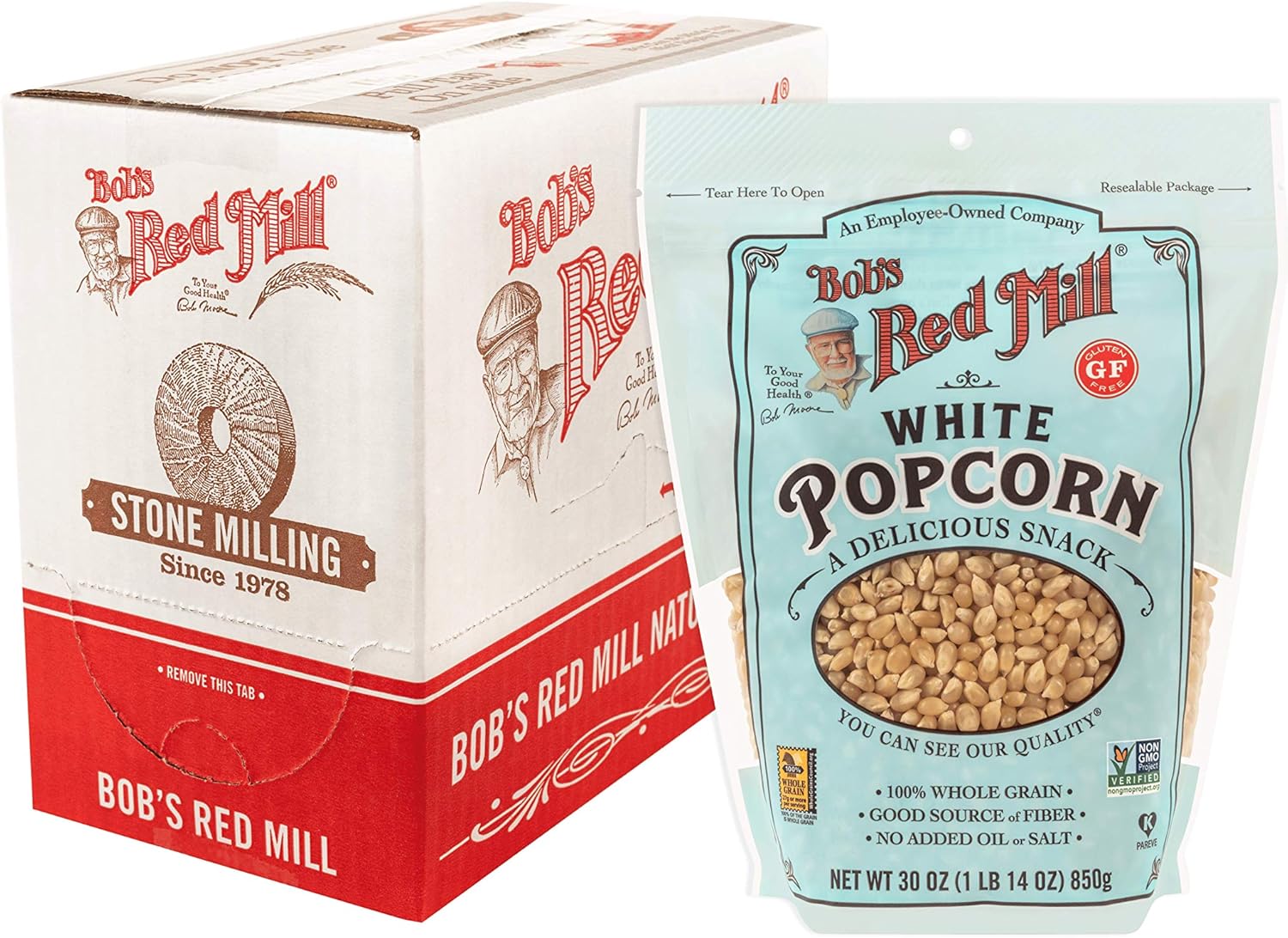 Bob's Red Mill White Popcorn, 30oz (Pack of 4) - Non GMO, Whole Grain, Vegan, Kosher
