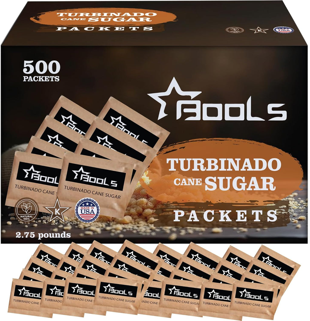 Raw Sugar Packets 500 Count, – Individually Wrapped Turbinado Cane Sugar – Perfect for Coffee, Tea, and On-the-Go Sweetening