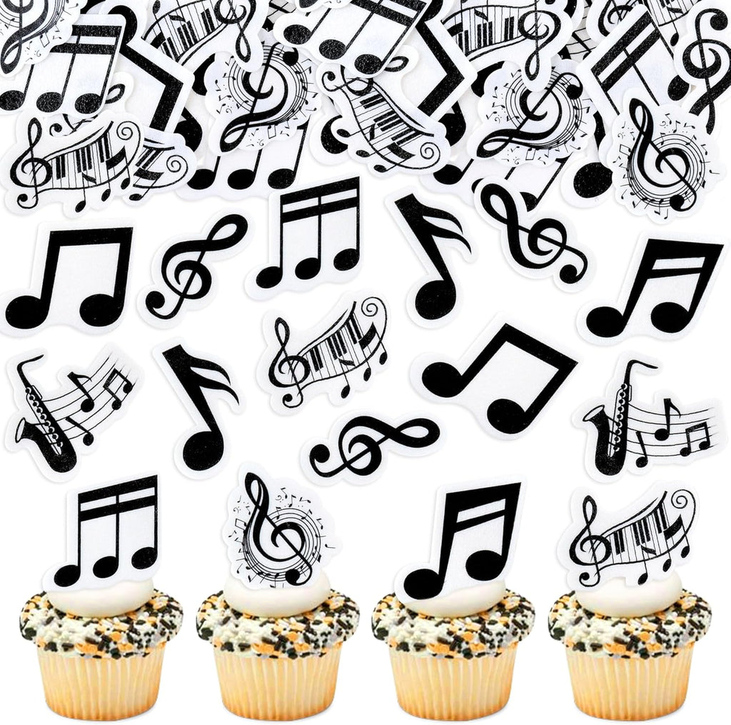 Ercadio 40Pcs Edible Music Notes Cupcake Toppers Black Musical Symbol Cupcake Picks for Musical Theme Baby Shower Music Lover Birthday Concert Party Cake Decorations Supplies