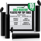 Mini Pill Bottle (116mm, 4.6 Inch 10-Pack) | Child Resistant Plastic Tube Containers | Small Storage Tubes for Spices | Airtight, UV Resistant & Waterproof (Black Plastic)
