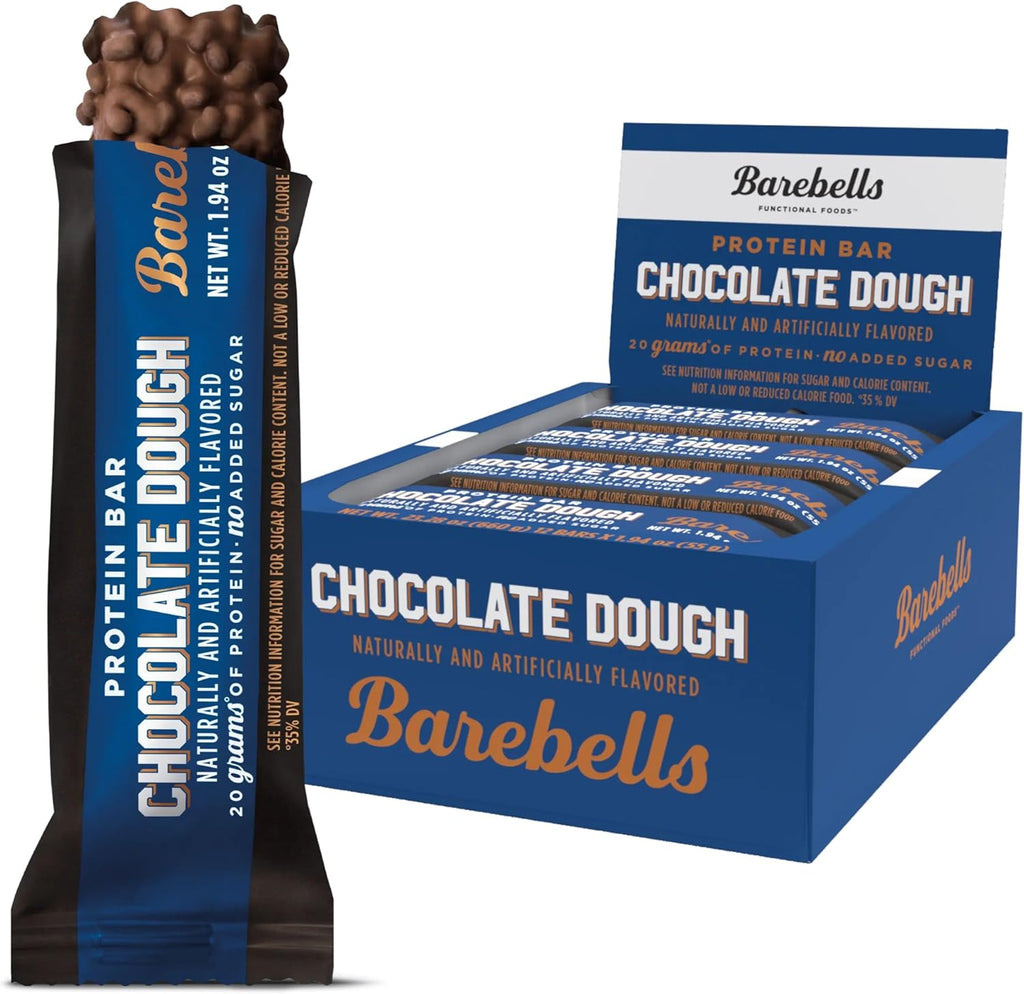 Barebells Protein Bars Chocolate Dough - 12 Count, 20g High Protein Treats - Chocolate Nutrition Bar with 1g Total Sugars - On-The-Go Breakfast or Post-Workout Snack