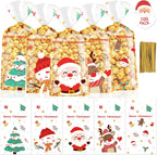 PADELO 100 Pcs Christmas Treat Bags - Merry Christmas Candy Bag, Plastic Xmas Cellophane Cello Goodie Goody Cookie Gift Snack Bags with Twist Ties for Goodies Present Wrap Xmas Party Favors Supplies