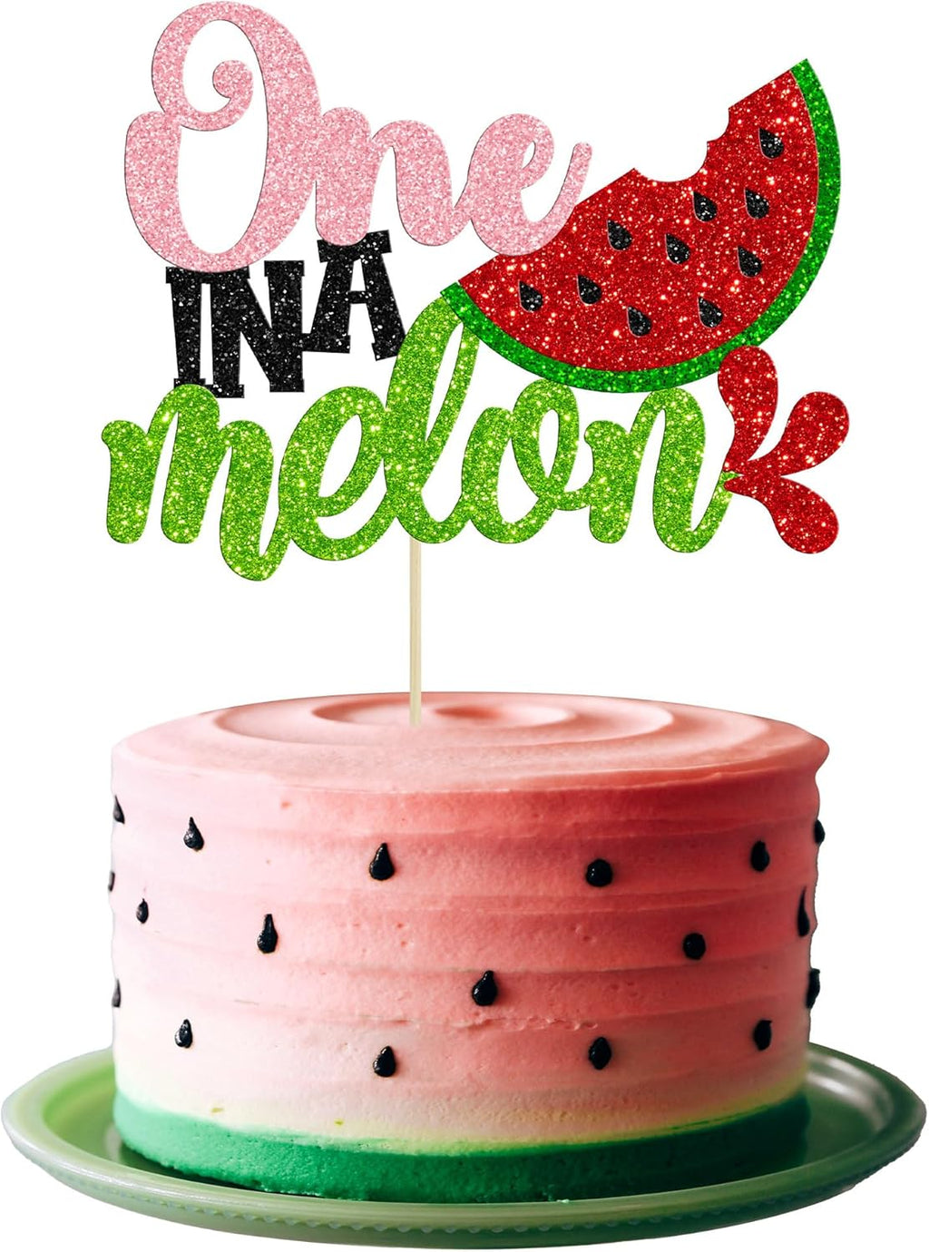 Gyufise 1Pc Watermelon Cake Topper Glitter One in a Melon Cake Pick Watermelon First Birthday Cake Decorations for Summer Fruit Baby Shower Boys Girls 1st Birthday Decorations Pink