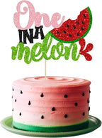 Gyufise 1Pc Watermelon Cake Topper Glitter One in a Melon Cake Pick Watermelon First Birthday Cake Decorations for Summer Fruit Baby Shower Boys Girls 1st Birthday Decorations Pink