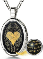 NanoStyle Love Necklace with I Love You inscribed in 120 languages in Miniature Text of Pure Gold on a Romantic Onyx Pendant for Women, 18" Rolo Chain