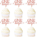 Ercadio 24 Pack Onederful Cupcake Toppers Rose Gold Glitter Onederful Cupcake Picks Onederful Cupcake Decorations for Baby Shower Kids first Birthday Theme Party Cake Decoration Supplies