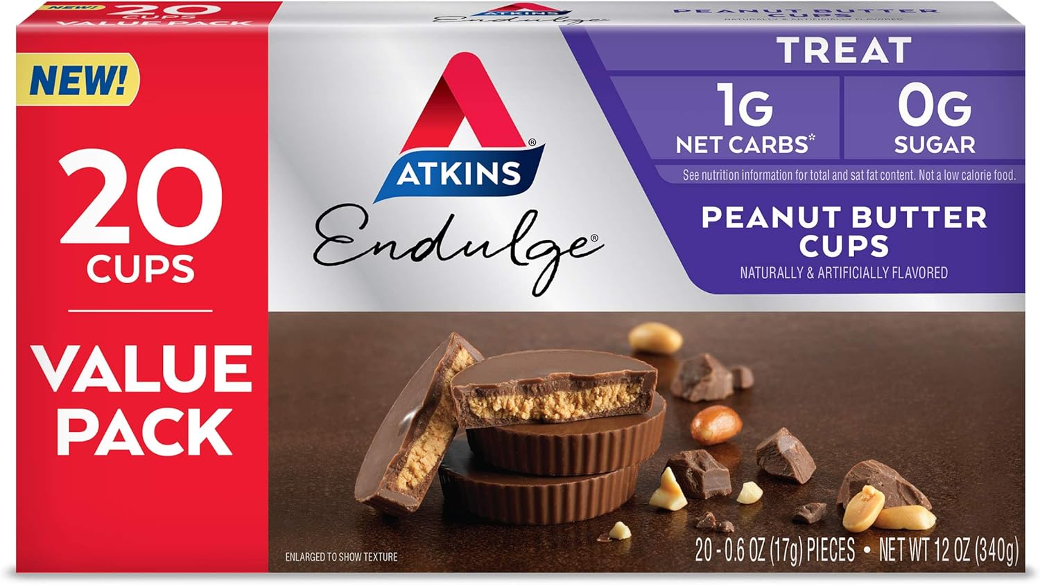 Atkins Endulge Peanut Butter Cups, Dessert Favorite, Low Carb, 0g Sugar, 20 Count