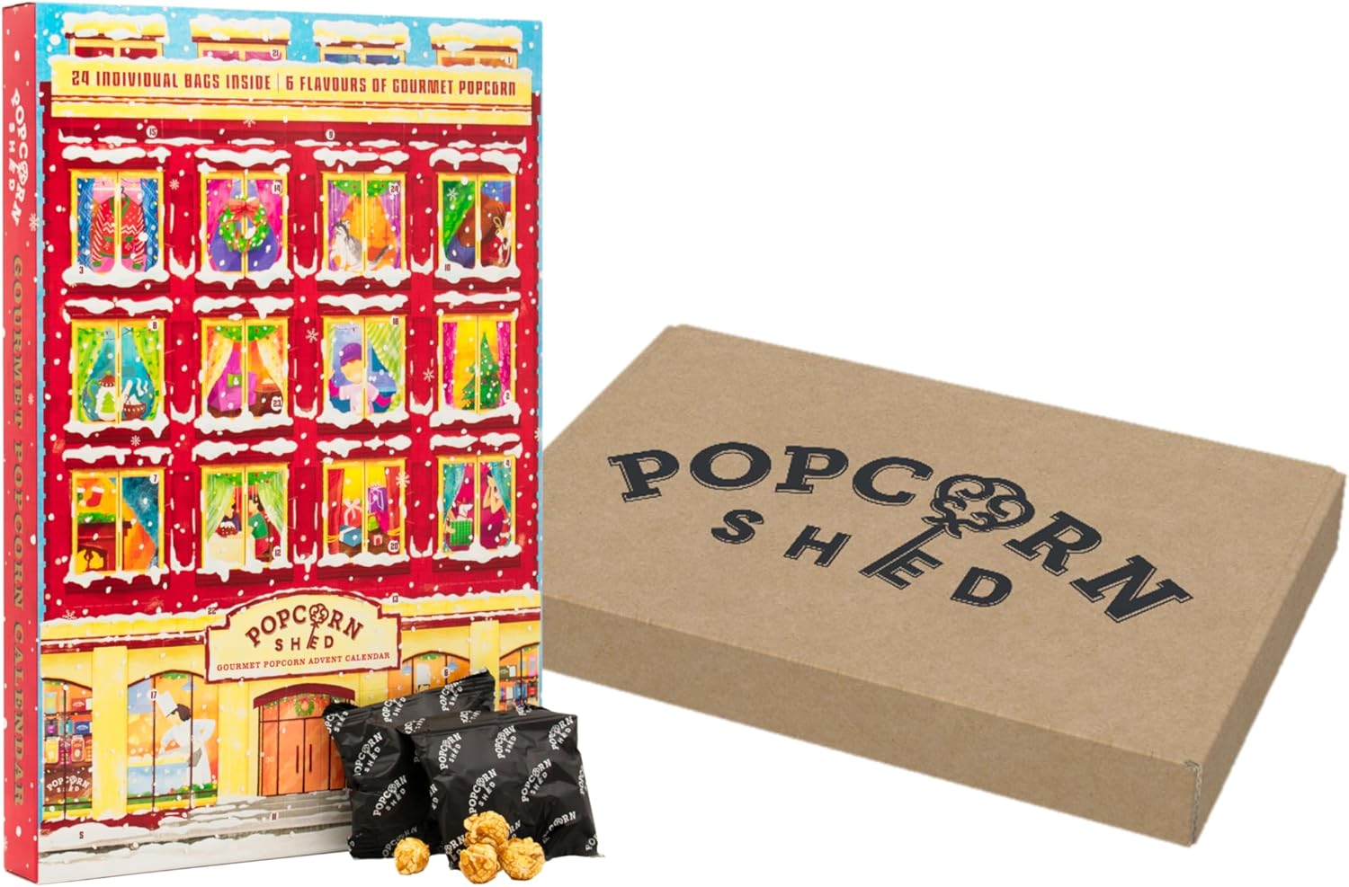 Popcorn Shed Gourmet Popcorn Christmas Advent Calendar, Ultimate Xmas Gift, Premium Signature Advent Calendar (24 x bags), 6 Delightful Flavors, Christmas Gifts Idea For Women & Men (Pre-Boxed)