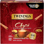 Twinings Chai Black Tea Individually Wrapped Bags, 100 Count (Pack of 1), Richly Blended with Warm Spices, Caffeinated, Enjoy Hot or Iced, 100 Teabags