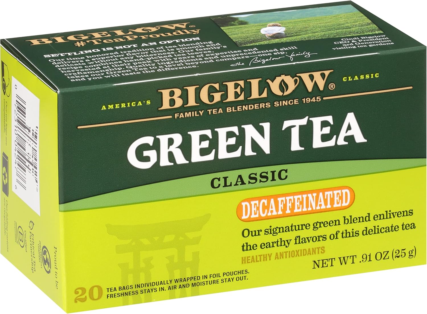 Bigelow Tea Classic Green Tea, Decaffeinated Tea, Decaf Green Tea, Count Box (Pack of 6), 120 Total Tea Bags