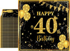 40 Pack 40th Birthday Napkins Black and Gold Glitter - 2-Ply Disposable 6.5x6.5 Inches 40th Party Supplies & Tableware