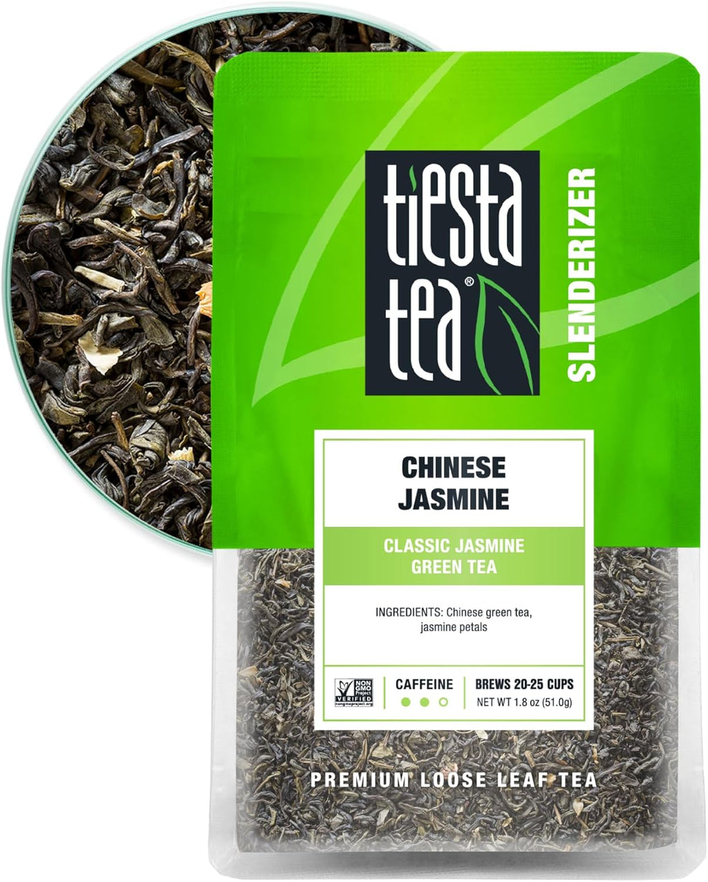 Tiesta Tea - Chinese Jasmine, Loose Leaf, Classic Jasmine Green Tea, Premium Blend, Medium Caffeinated Green Blend, Make Hot or Iced & Brews Up to 25 Cups, 1.8 Ounce Resealable Pouch