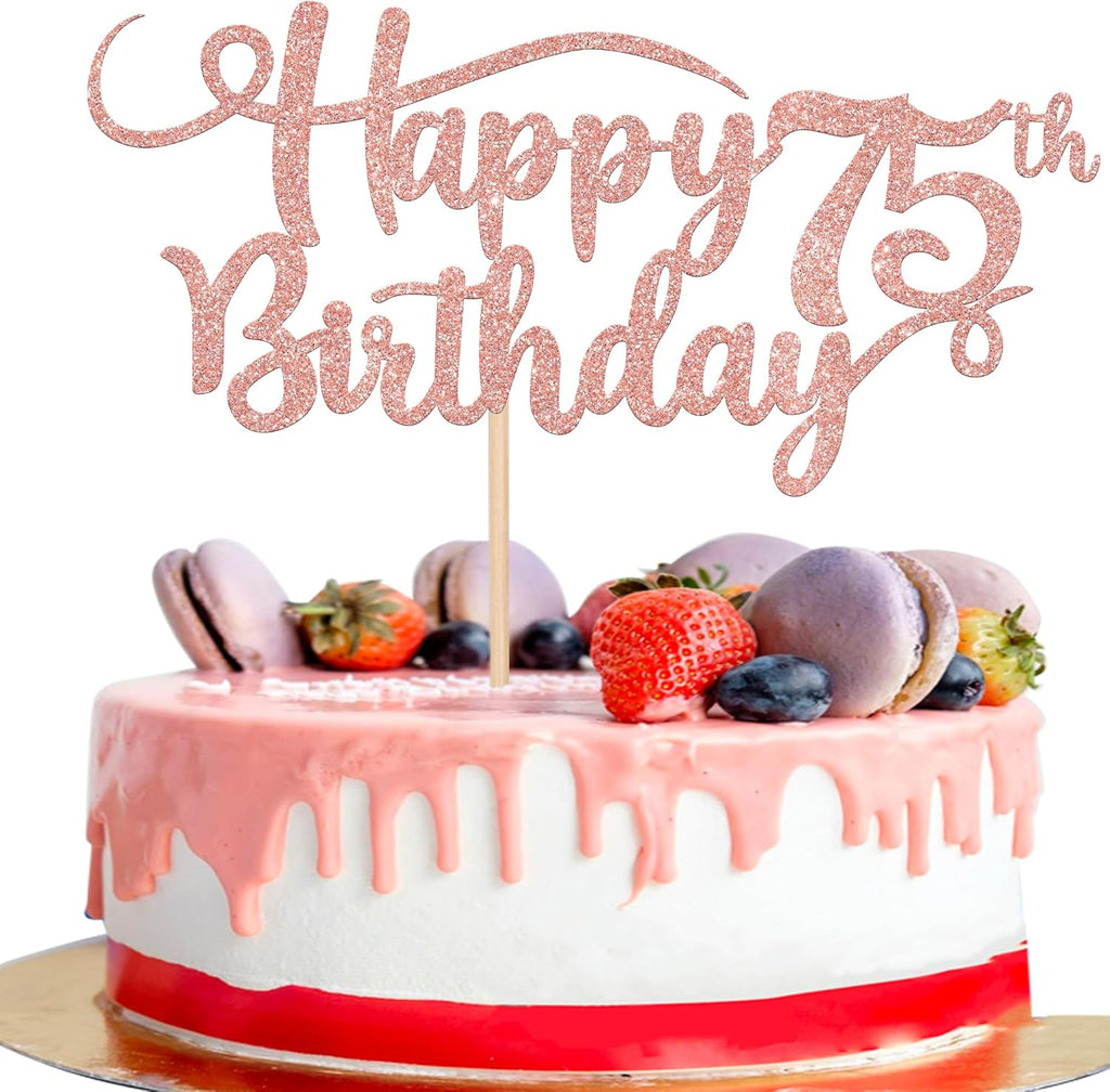 Rsstarxi 1 Pack Happy 75th Birthday Cake Topper Glitter Number 75 Seventy Five Years Old Birthday Cake Pick Decoration for Celebrating 75th Birthday Anniversary Party Supplies Rose Gold