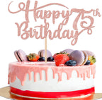 Rsstarxi 1 Pack Happy 75th Birthday Cake Topper Glitter Number 75 Seventy Five Years Old Birthday Cake Pick Decoration for Celebrating 75th Birthday Anniversary Party Supplies Rose Gold