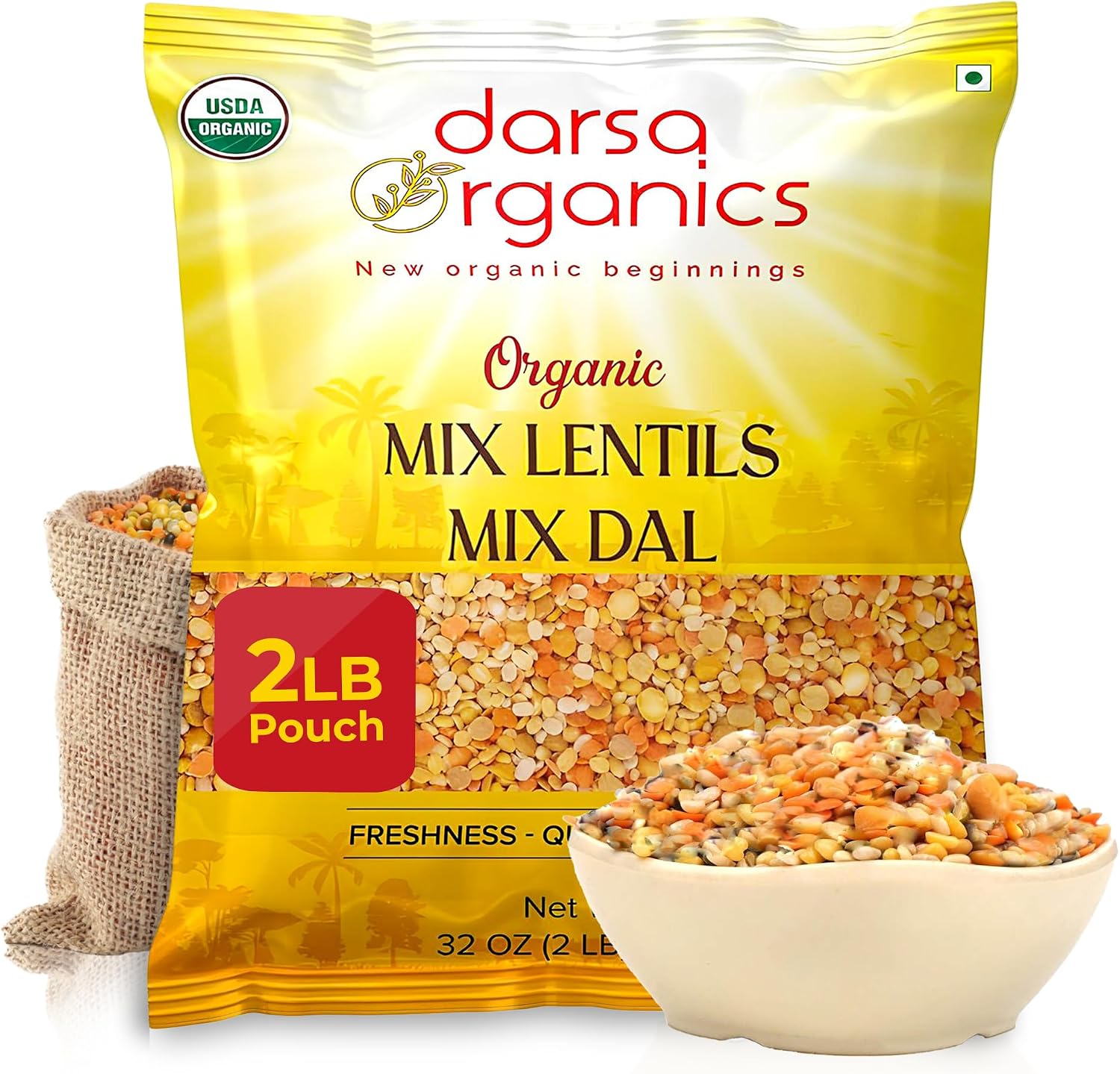 Darsa Organics Mixed Lentils (Panchratna Dal) 2lb | USDA Organic, Non-GMO, Kosher | Superfood Rich in Protein & Fiber | Great for Soup Mix, Stews, & Curries