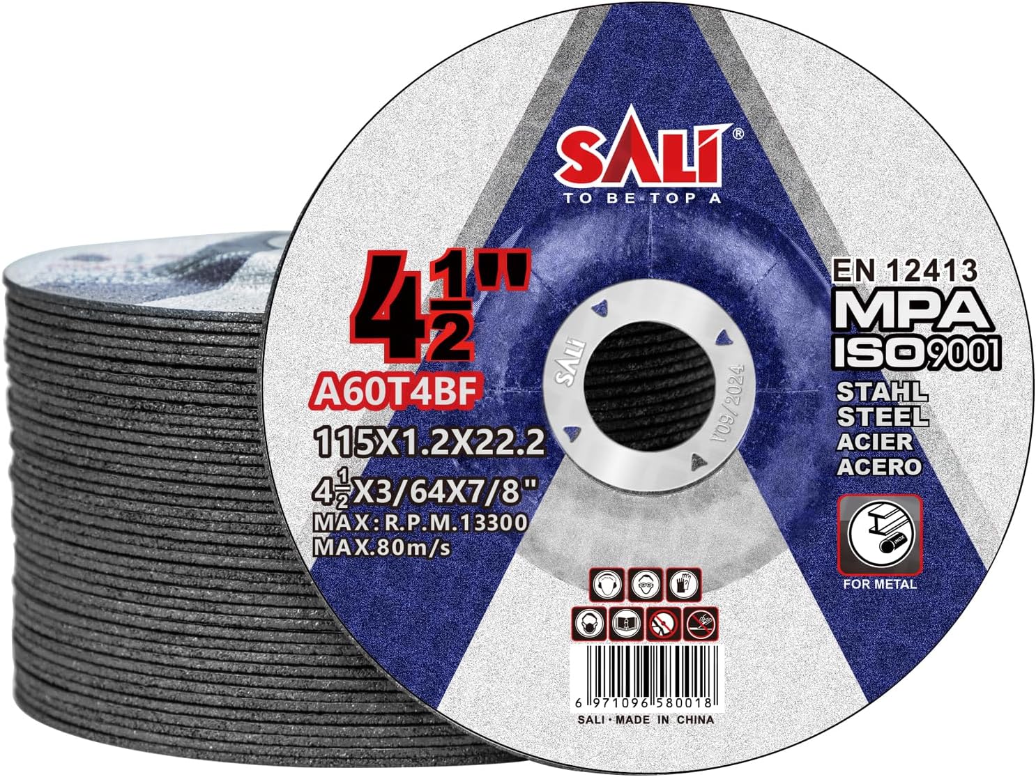 SALI 40 Pack Cut Off Wheels 4.5 Inch General Purpose Metal Depressed Center Cutting Wheel for 4.5" Grinders- Cutting Disc Aggressive Cutting 4.5" x 3/64" x 7/8" Operating Up to RPM 13300 and 80 M/S