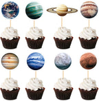 40Pcs Space Cupcake Toppers Astronaut Cupcake Picks Solar System Galaxy Universe Planet Food Picks for Outer Space Baby Shower Boys Girls Birthday Party Cake Cupcake Decorations