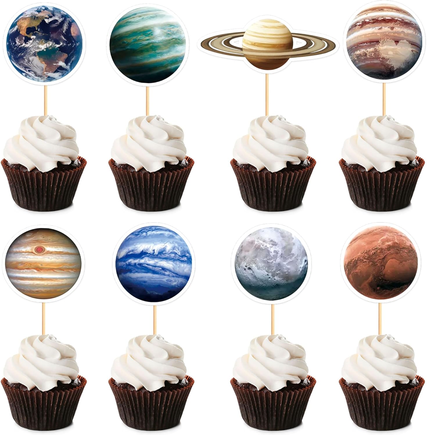 40Pcs Space Cupcake Toppers Astronaut Cupcake Picks Solar System Galaxy Universe Planet Food Picks for Outer Space Baby Shower Boys Girls Birthday Party Cake Cupcake Decorations