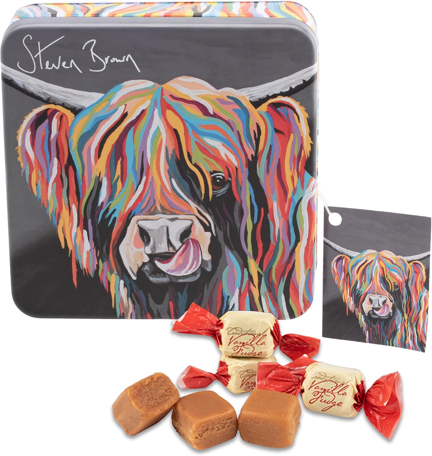 Gardiners of Scotland Handmade Fudge, Steven Brown - Heather McCoo Vanilla Fudgezasfasdfasdf 7 Ounce Square Tin