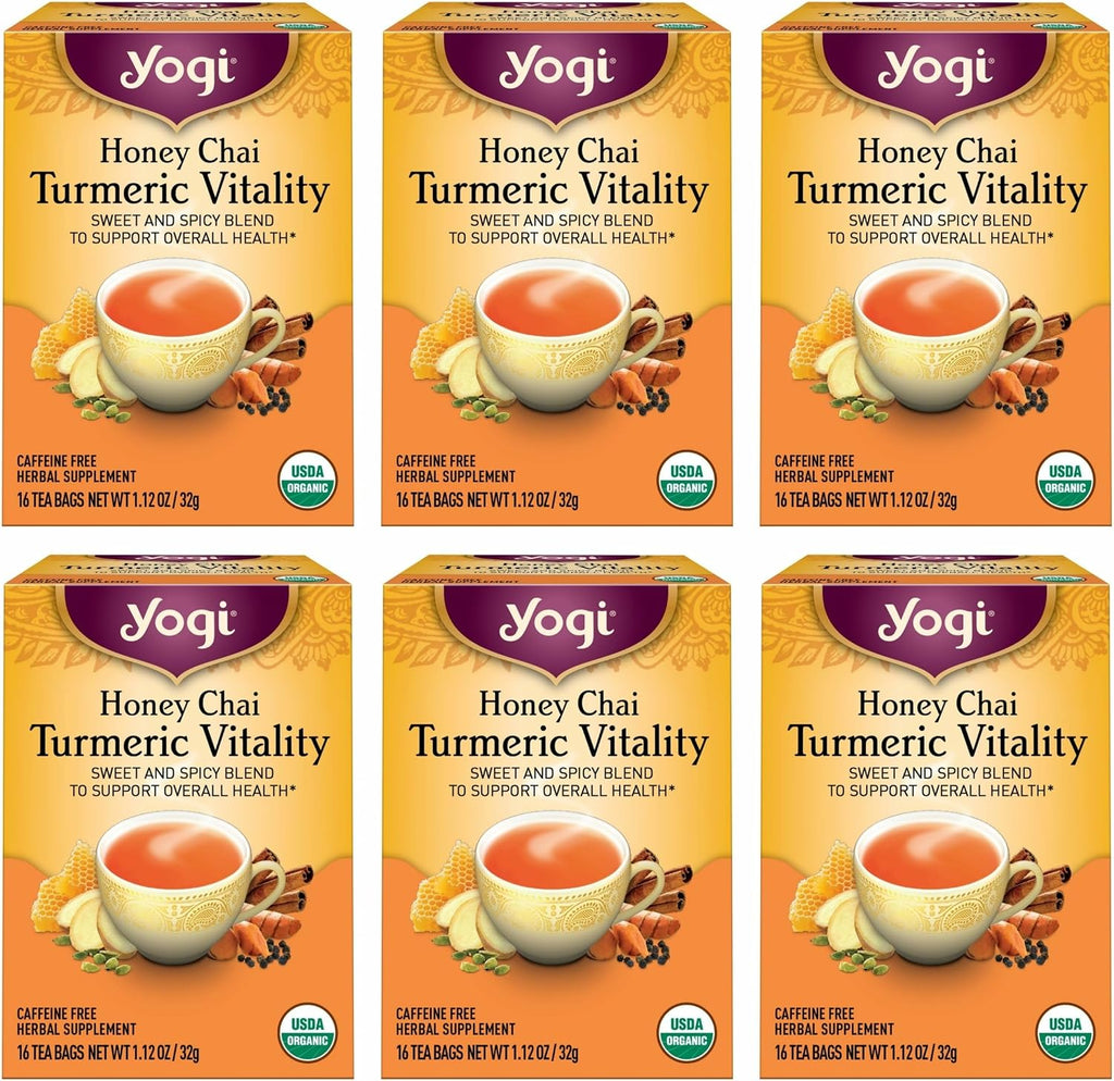 Yogi Tea Honey Chai Turmeric Vitality Tea - 16 Tea Bags per Pack (6 Packs) - Organic Tea to Support Overall Health - Includes Cinnamon Bark, Turmeric Root, Cardamom Pod, Ginger Root & More