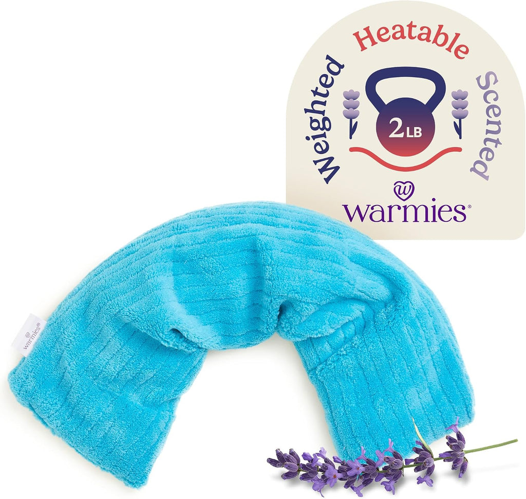 warmies Hot-Pak Microwavable Neck Wrap - Weighted Heating Pad for Neck - Lavender-Scented Rice Bag for Relaxation - Microwavable Heating Pad for Hot & Cold Therapy - Pack of 1, 19 in, 2 lb, Blue