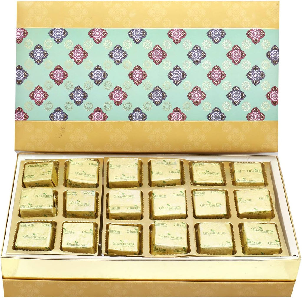 Ghasitaram Gifts Diwali Gifts Diwali Chocolates - 5 Part Print 18 Pcs Chocolate Box