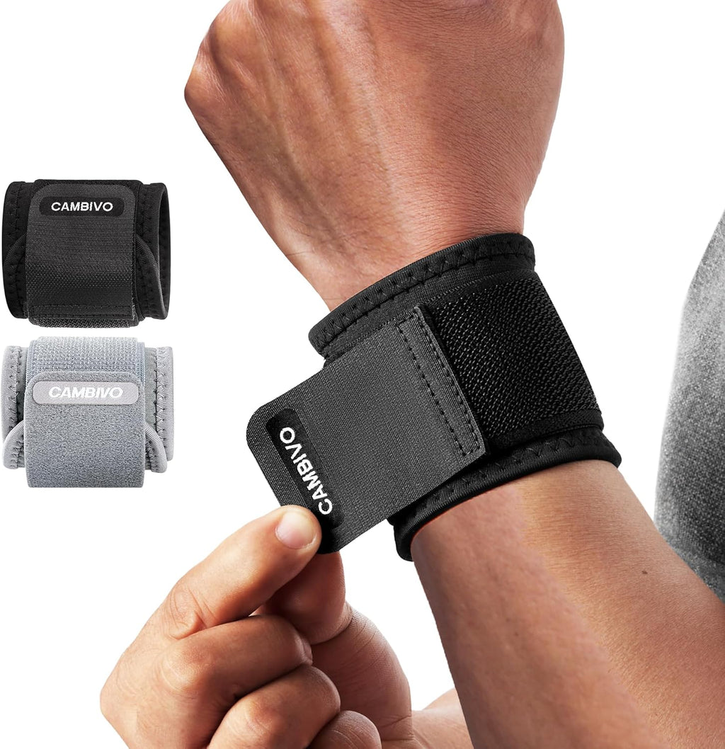 CAMBIVO Wrist Wraps for Men and Women 2 Pack, Adjustable Compression Wrist Brace for Carpal Tunnel, Wrist Support, Pain Relief, Lifting Straps Wrist Bands for Fitness, Weightlifting, Gym Workout