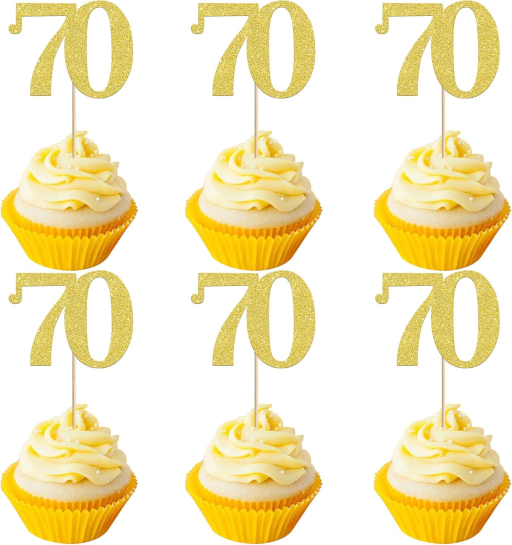 Rsstarxi 36 Pack Number 70 Cupcake Toppers Gold Glitter Cheers to 70 Years Birthday Cupcake Picks Decoration for Happy 70th Birthday Wedding Anniversary Party Cake Decorations