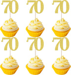Rsstarxi 36 Pack Number 70 Cupcake Toppers Gold Glitter Cheers to 70 Years Birthday Cupcake Picks Decoration for Happy 70th Birthday Wedding Anniversary Party Cake Decorations