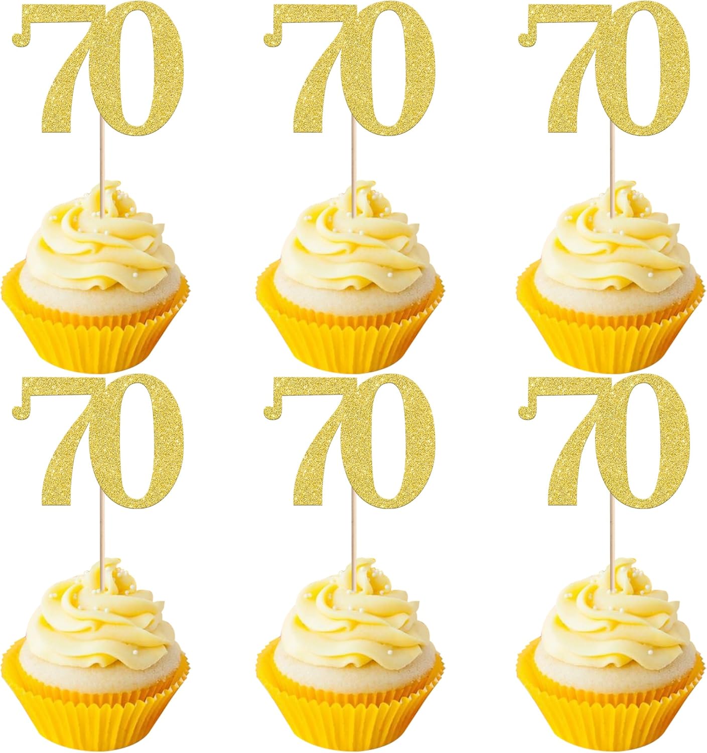 Rsstarxi 36 Pack Number 70 Cupcake Toppers Gold Glitter Cheers to 70 Years Birthday Cupcake Picks Decoration for Happy 70th Birthday Wedding Anniversary Party Cake Decorations
