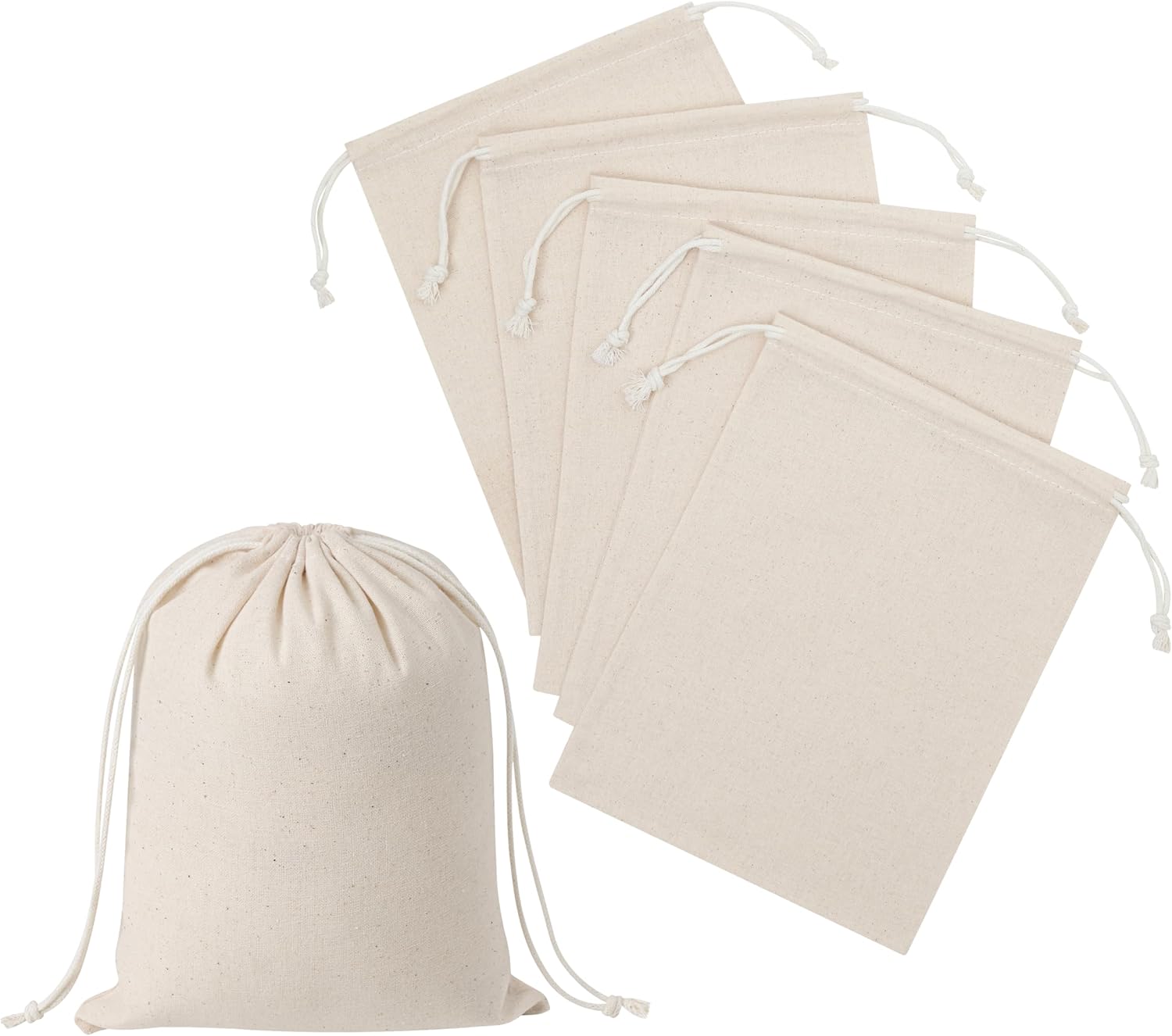 PALTERWEAR 100 Percent Cotton Drawstring Bags, Reusable Quality with Double String, For Pantry Gifts Kitchen - Pack of 6 (Natural Beige, 6 x 8 Inch)