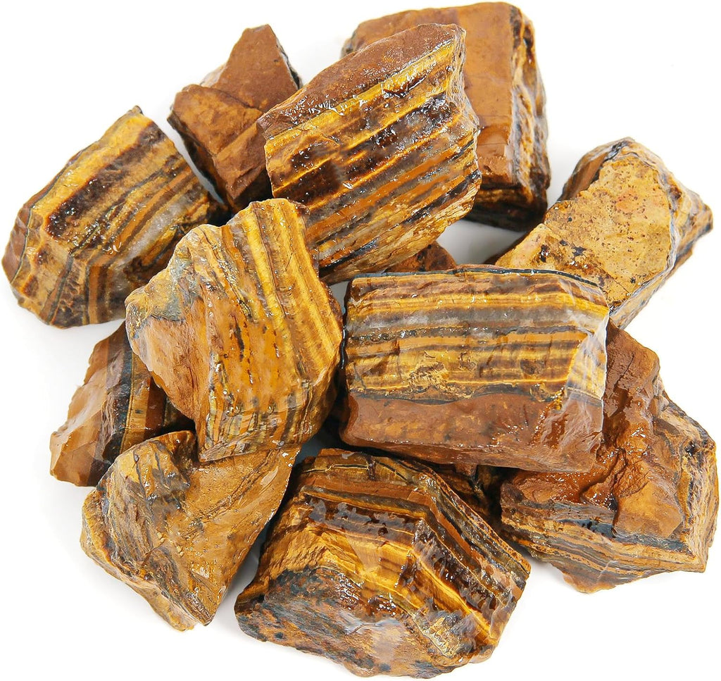 1.1lb Bulk Raw Tiger Eye Stone Rough Crystal-Natural Tiger Eye Raw Stones Crystal for Tumbling, Cabbing, Fountain Rocks, Decoration,Polishing, Wire Wrapping, Wicca & Reiki Crystal Healing