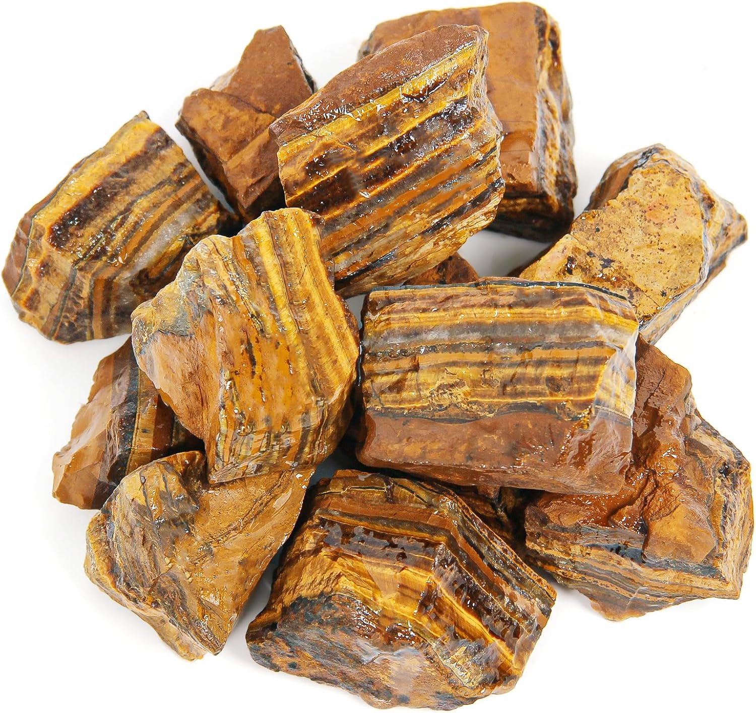 1.1lb Bulk Raw Tiger Eye Stone Rough Crystal-Natural Tiger Eye Raw Stones Crystal for Tumbling, Cabbing, Fountain Rocks, Decoration,Polishing, Wire Wrapping, Wicca & Reiki Crystal Healing