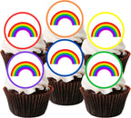 Rainbow Edible Cupcake Toppers, Pride Cupcake Decorations, Rainbow Gender Reveal Edible Cake Topper, Colourful Easter Decor for Cakes and Cookies 48 x 3cm / 1.18 inch UNCUT