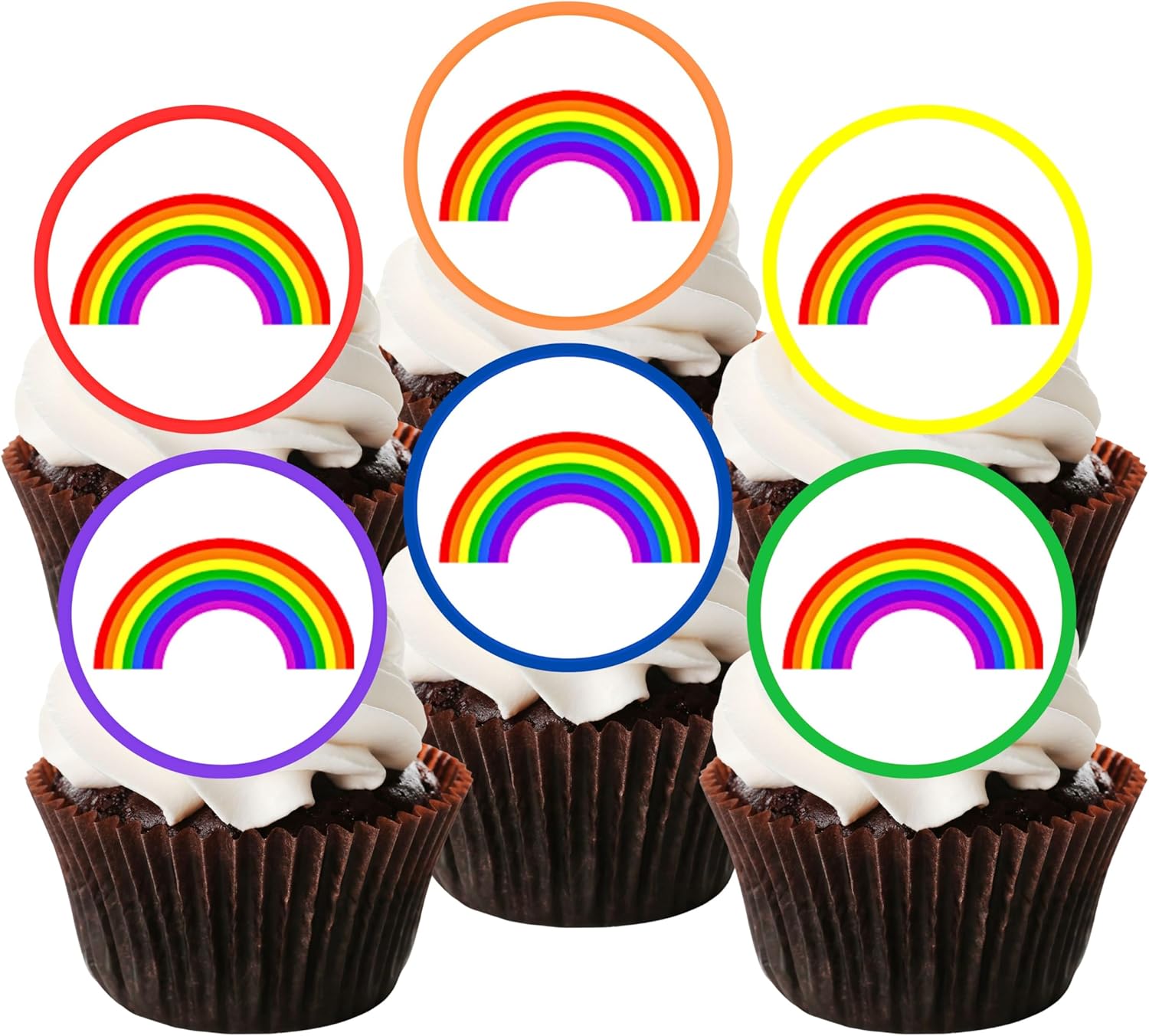 Rainbow Edible Cupcake Toppers, Pride Cupcake Decorations, Rainbow Gender Reveal Edible Cake Topper, Colourful Easter Decor for Cakes and Cookies 48 x 3cm / 1.18 inch UNCUT