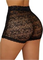 WDIRARA Women's Plus Size Sheer Lace Boyshorts Underwear Sexy High Waisted Boxer Briefs Panties