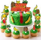 HOMEZZO Jungle Theme Cupcake Toppers Set, 25 PCS Tropical Banana Barrel Picks for Safari Baby Shower Kids Birthday Party Supplies