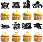32 Pieces 8th Grade Grad Cupcake Toppers Black Glittery Eighth Grade Graduation Cupcake Decorations Class of 2026 Peace out 8th Grade Cupcake Picks for Middle School Grad Party Cupcake Decorations