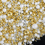 Gold and White Sprinkles for Cake Decorating, 130g/4.6oz Edible Pearl Sprinkles Mix, Sugar Candy Pearls for Baking, Cookie Decorations and Cupcake Toppings, Wedding Party Christmas Holiday Supplies