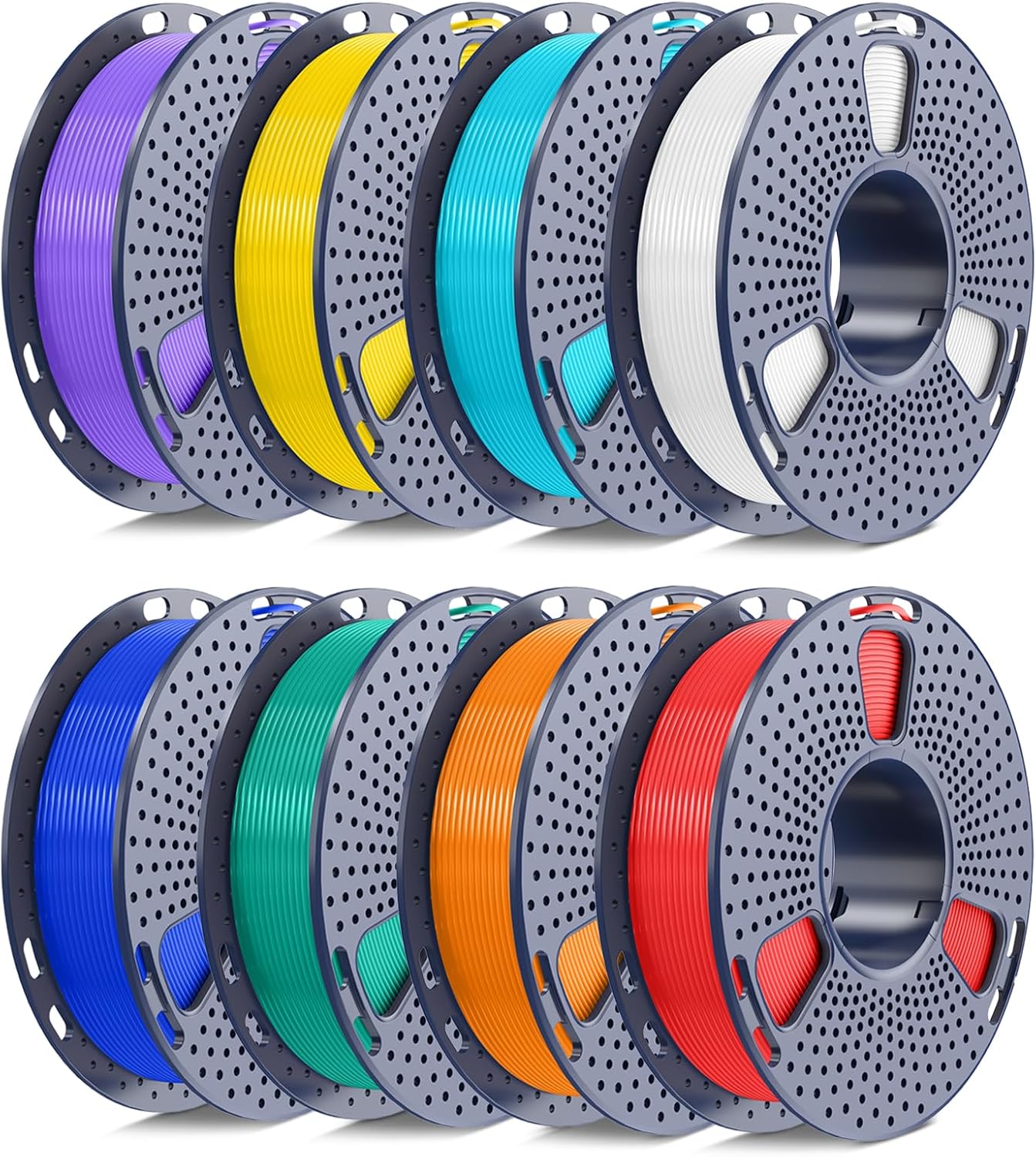 250g PLA Filament 1.75mm Bundle, SUNLU 3D Printer Filament Neatly Wound, Individually Vacuum Packed, 250g Spool, 8 Rolls, White+Red+Orange+Yellow+Green+Blue+Cyan+Purple