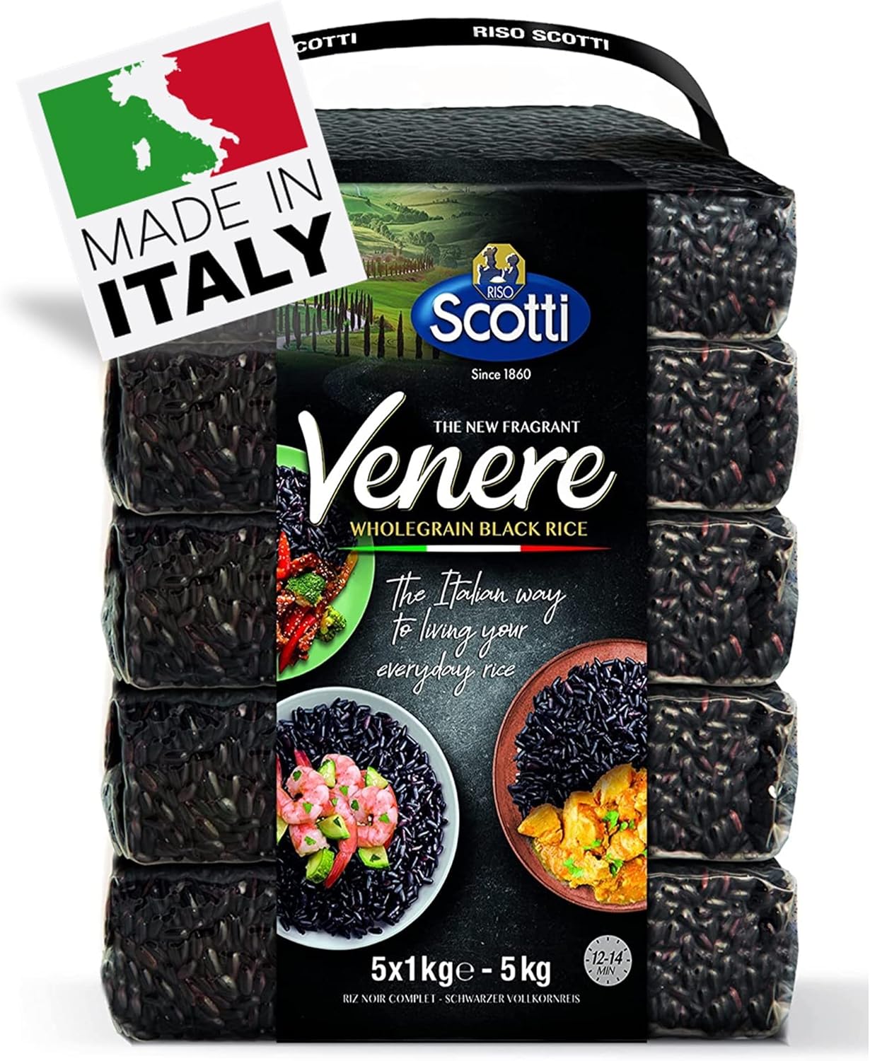 Black Rice, Venere, Product of Italy, All Natural, Non-GMO, Gluten-Free, Riso Scotti (Black Rice 11 lbs (5 x 1kg))