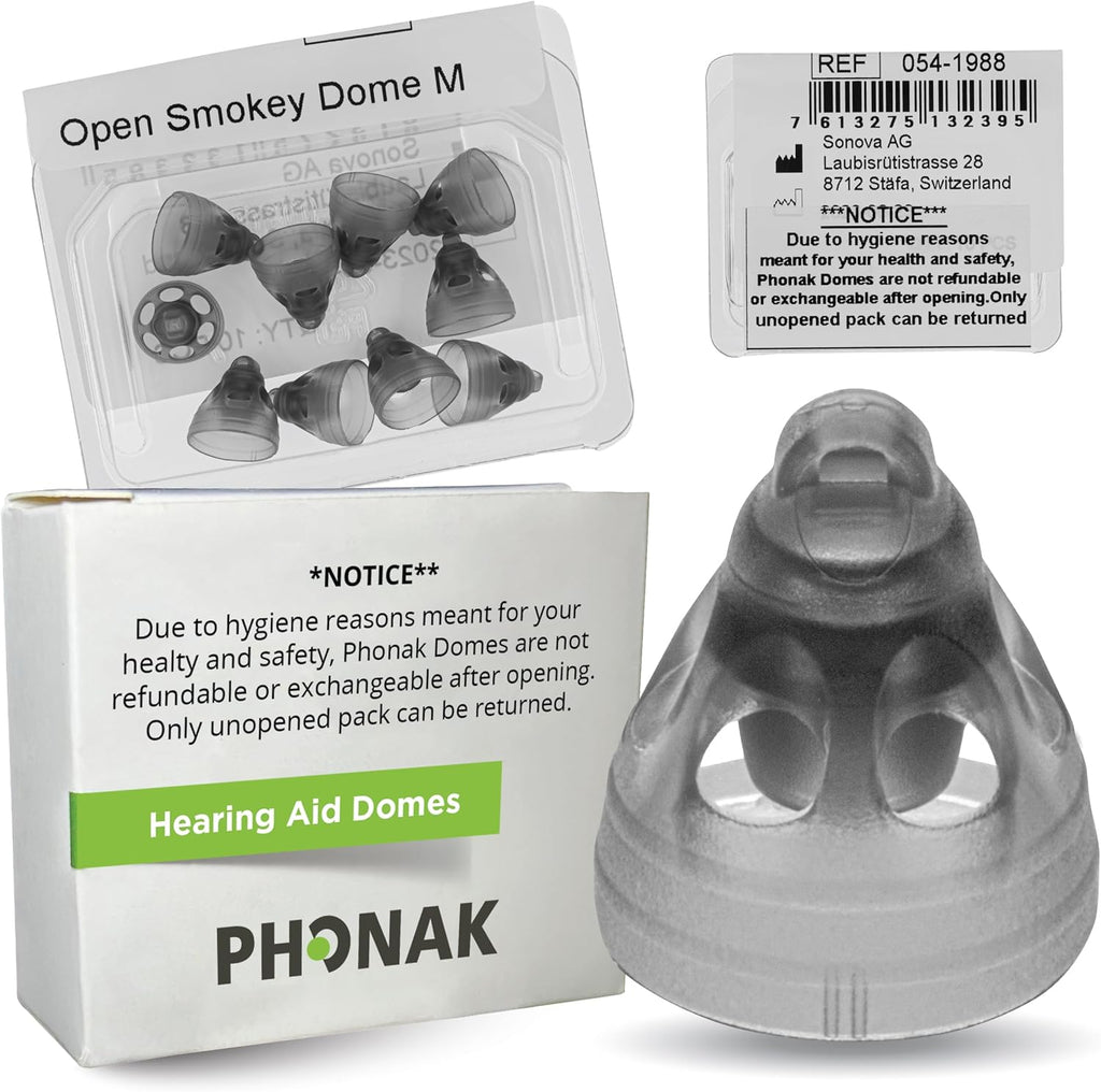 Phonak Open Smokey Dome Medium (0.31 inch=8mm) 10 Domes, Genuine OEM Switzerland Replacement by Sonova, Hearing Aid Domes for Standard 2 Pin Receiver Accessories -1 Pack/10 Domes Total